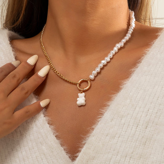 luxury Pearl Bear  Necklace