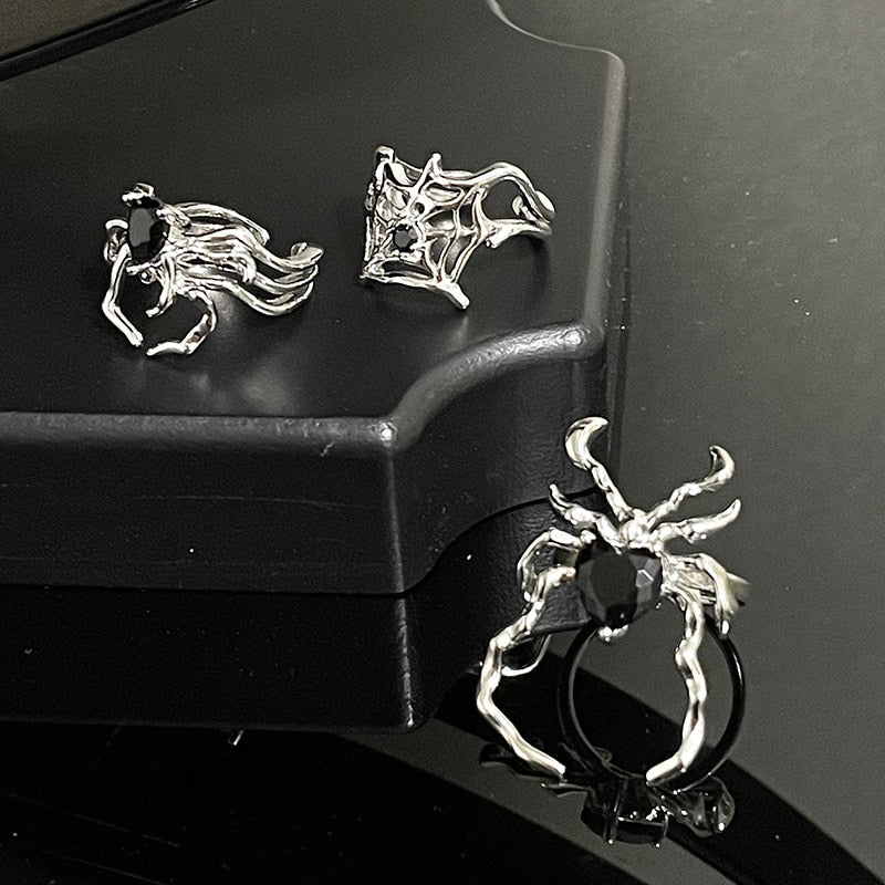 Unique Black Crystale Spider Rings