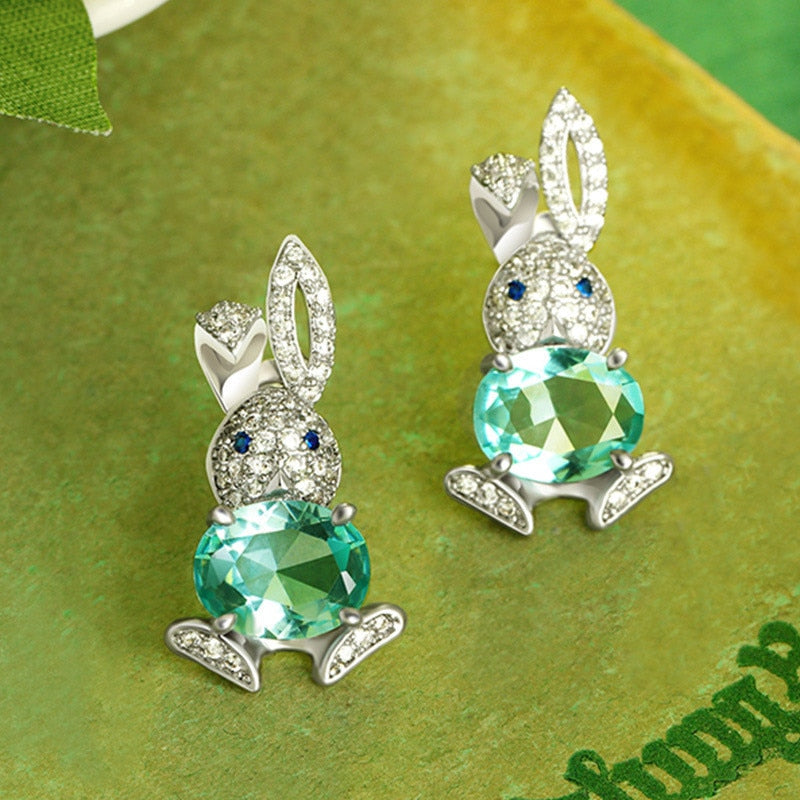 Unique  Green Rabbit Crystal Earrings - animalchanel