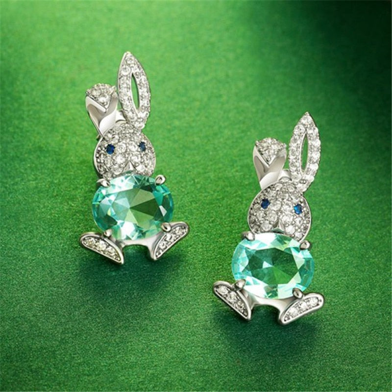 Unique  Green Rabbit Crystal Earrings - animalchanel