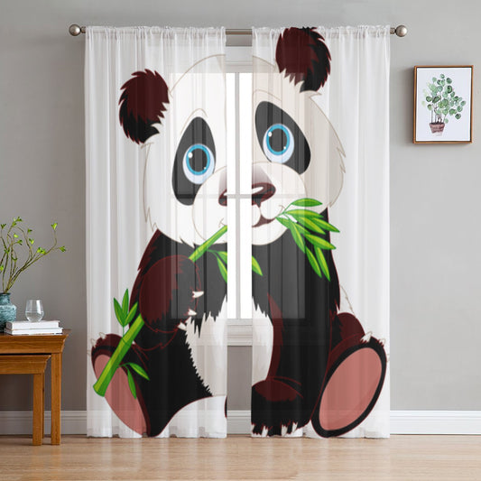 Cute Panda Bamboo Sheer Curtains
