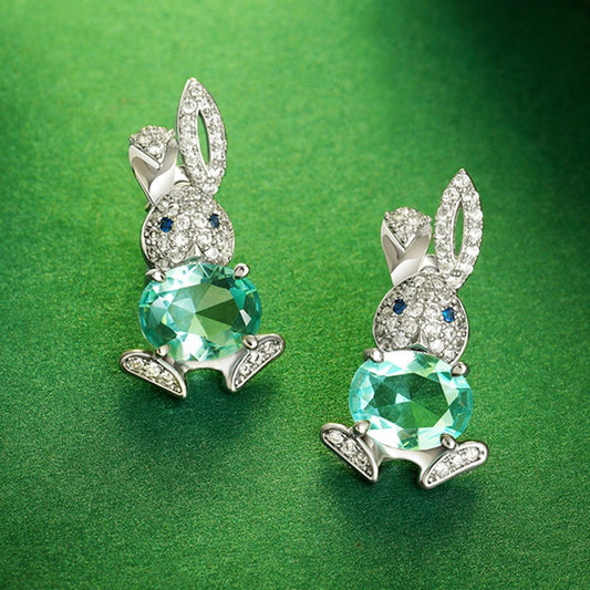 Unique  Green Rabbit Crystal Earrings - animalchanel