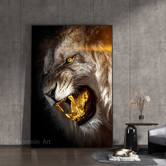 Gorgeous Lion with Golden Teeth  Canvas