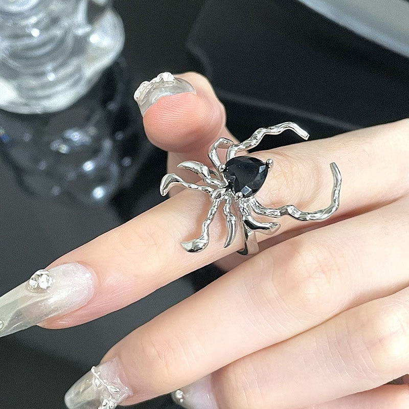 Unique Black Crystale Spider Rings