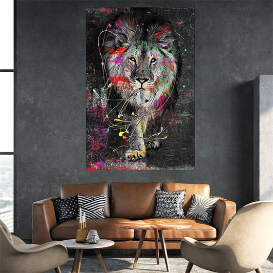 Amazing colorful lion canvas - animalchanel