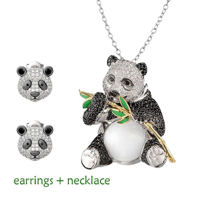 Cute Panda Necklace Earrings