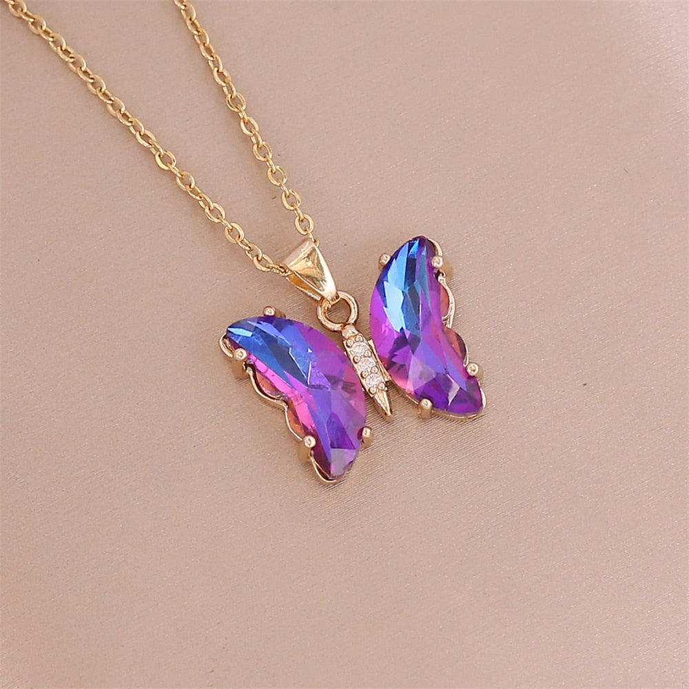 Unique Crystal color  Butterfly Necklace - animalchanel