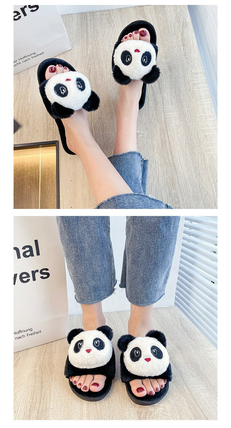 Cute Panda Fur Slippers - animalchanel