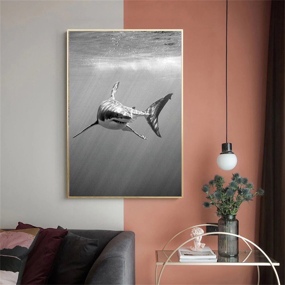 Unique Shark  Black White Canvas - animalchanel