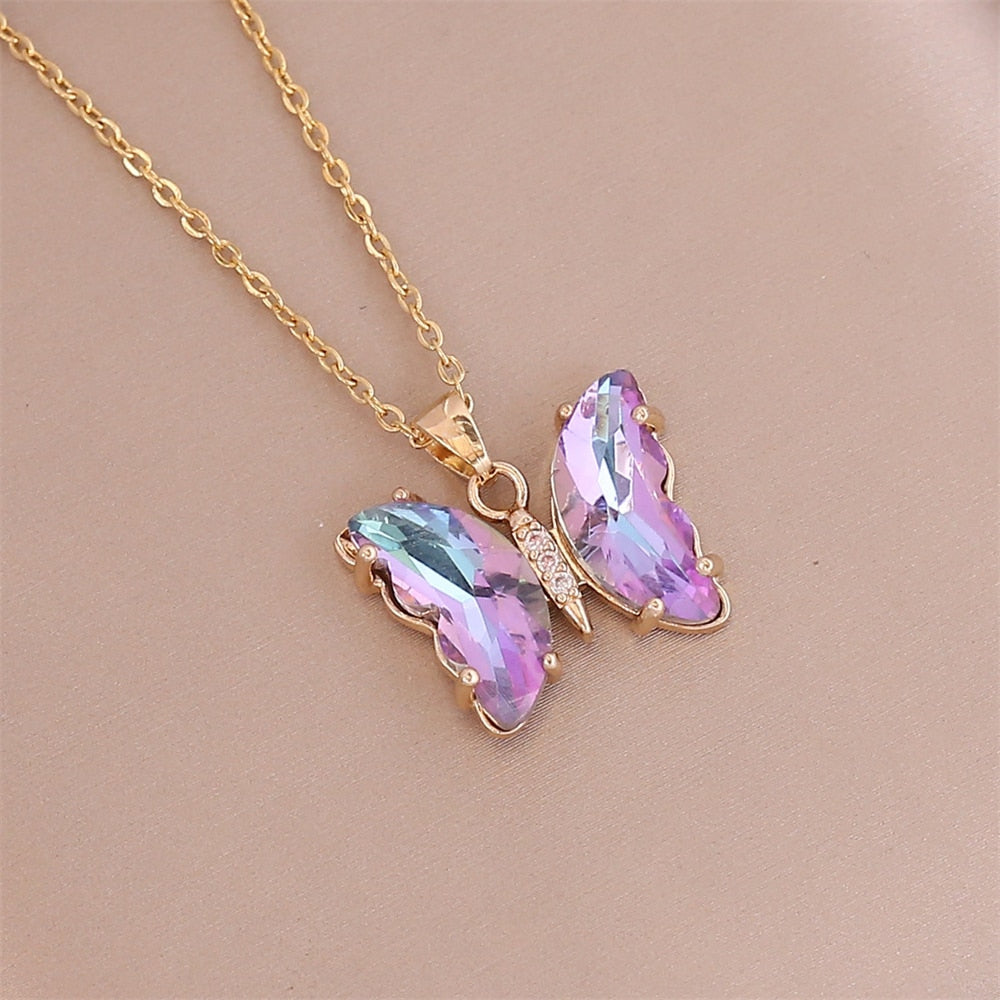 Unique Crystal color  Butterfly Necklace - animalchanel