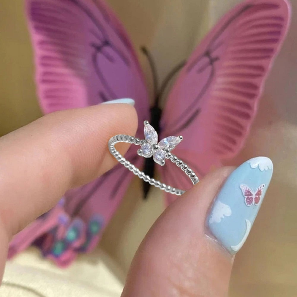 New Crystal Butterfly Rings