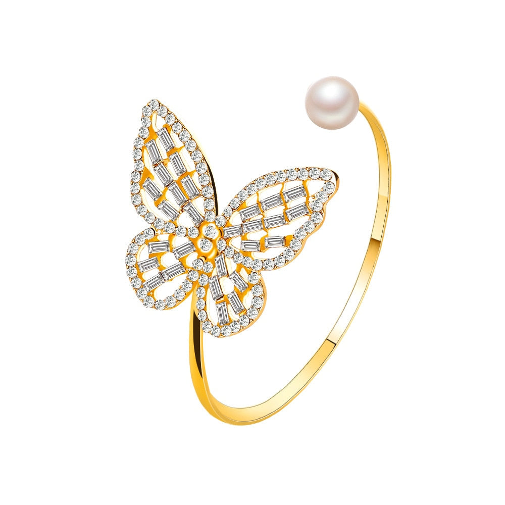 Luxury Pearl Crystal Butterfly Bracelets