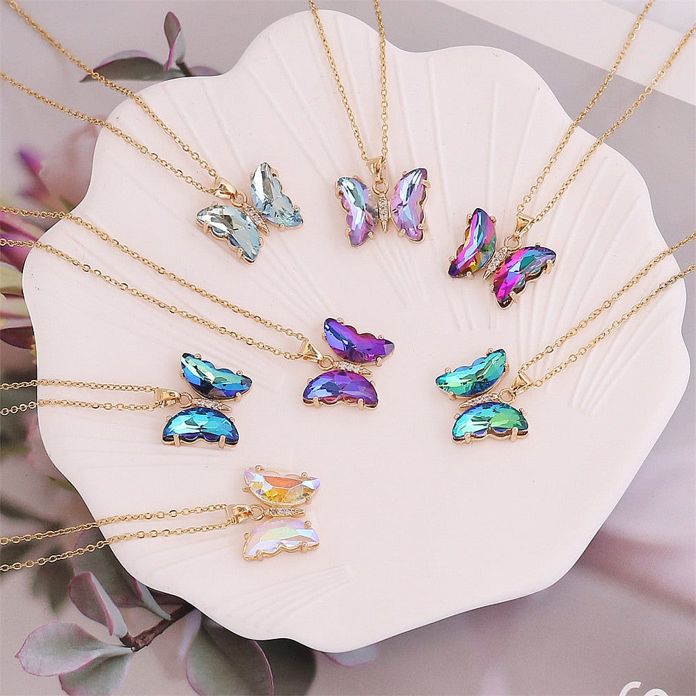 Unique Crystal color  Butterfly Necklace - animalchanel