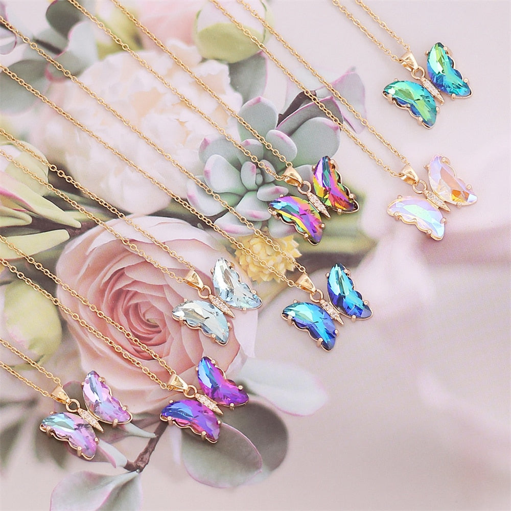 Unique Crystal color  Butterfly Necklace - animalchanel