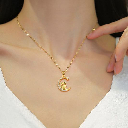 Cute Moon Bunny  Necklace