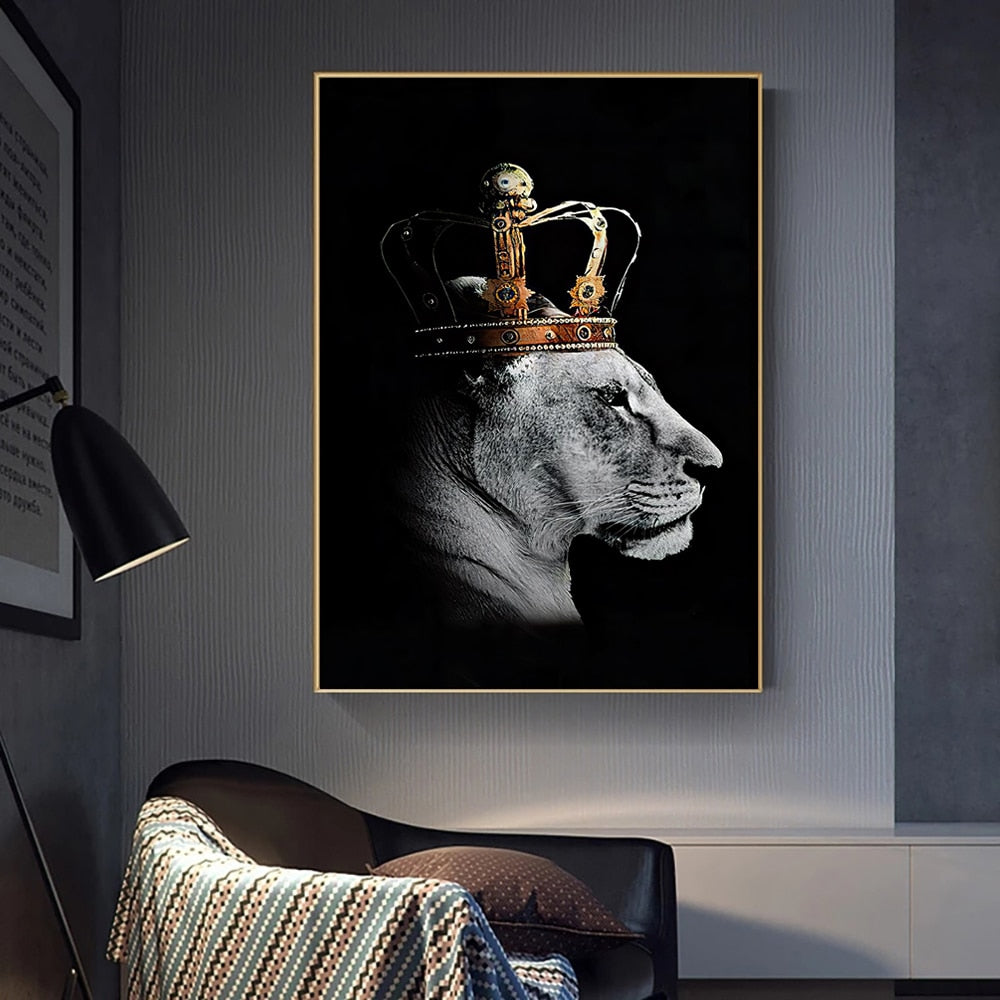 Amazing Black Lion King and Lioness Queen Canvas