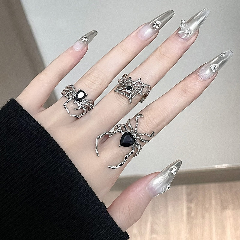 Unique Black Crystale Spider Rings