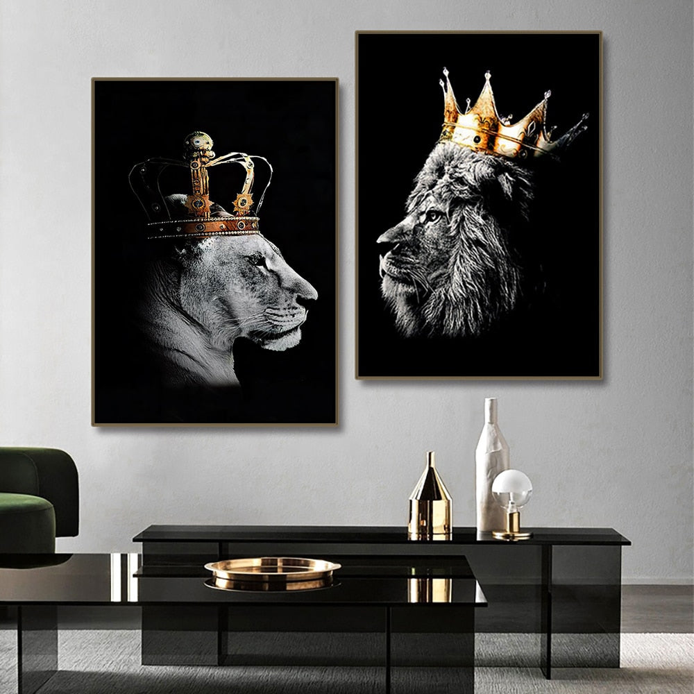 Amazing Black Lion King and Lioness Queen Canvas