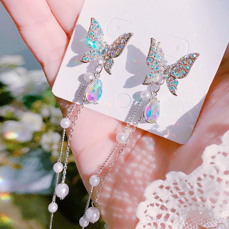 Stylish Purple Crystal Butterfly Earrings - animalchanel