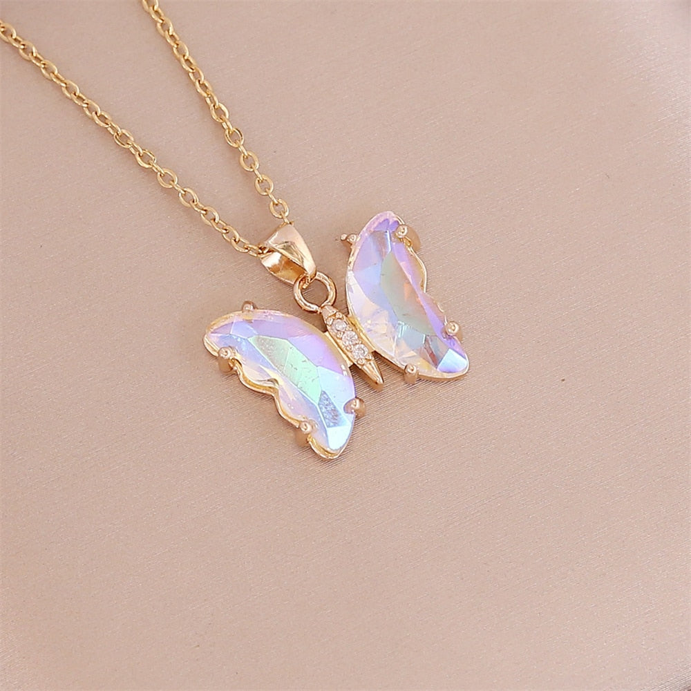 Unique Crystal color  Butterfly Necklace - animalchanel