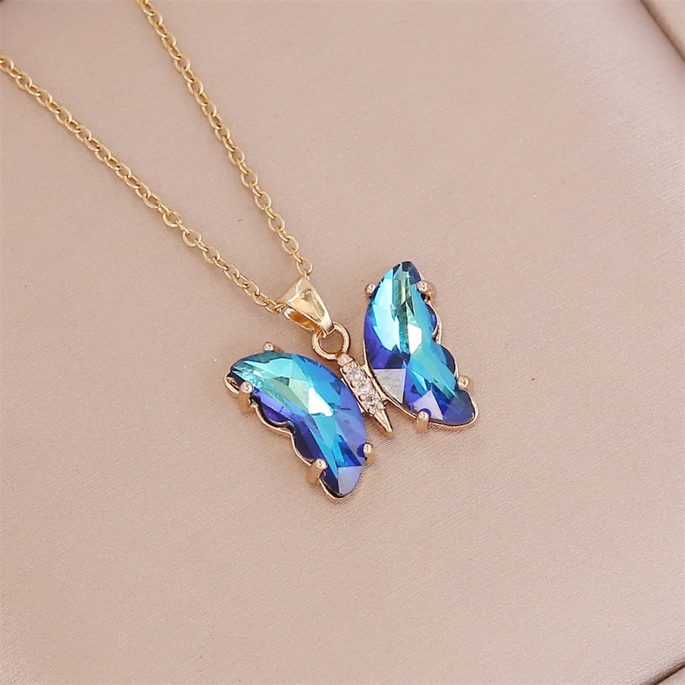 Unique Crystal color  Butterfly Necklace - animalchanel