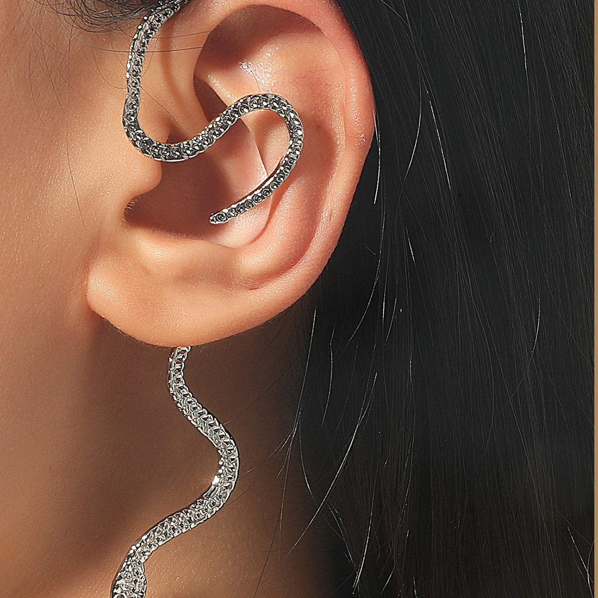 Unique Pure Silver Snake Earring - animalchanel