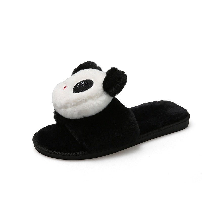 Cute Panda Fur Slippers - animalchanel