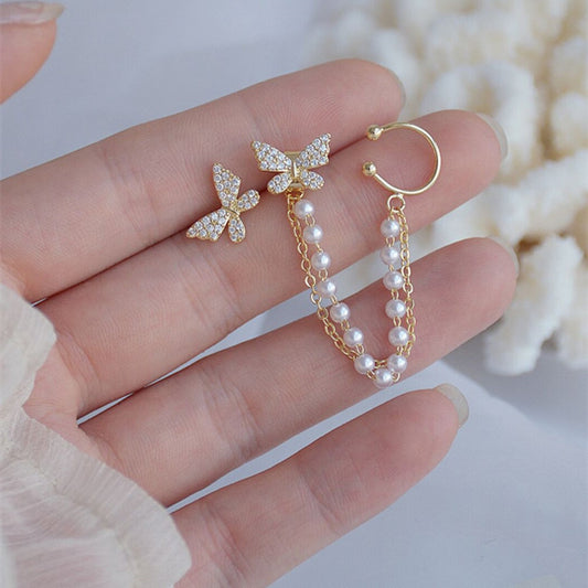 Luxury Butterfly Pearl Chain Earrings