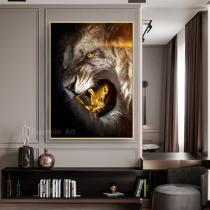 Gorgeous Lion with Golden Teeth  Canvas