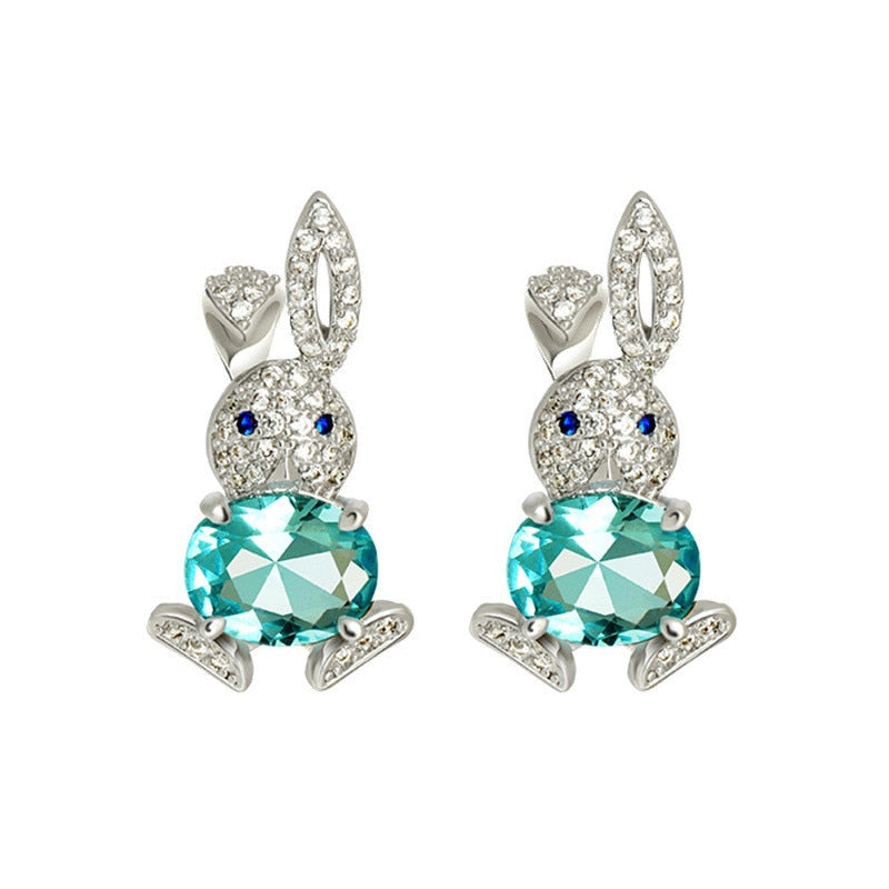 Unique  Green Rabbit Crystal Earrings - animalchanel