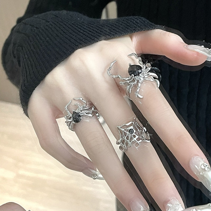 Unique Black Crystale Spider Rings