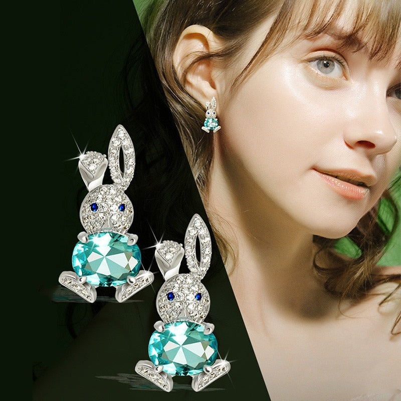 Unique  Green Rabbit Crystal Earrings - animalchanel