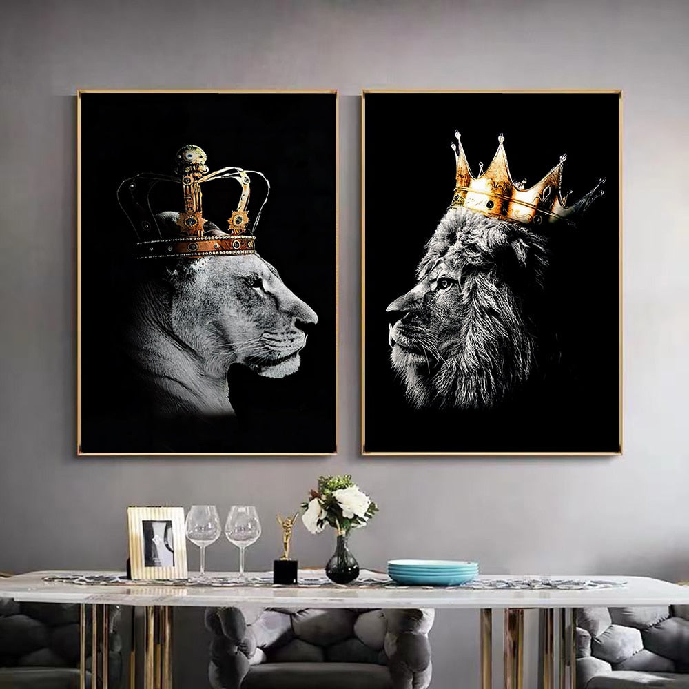 Amazing Black Lion King and Lioness Queen Canvas