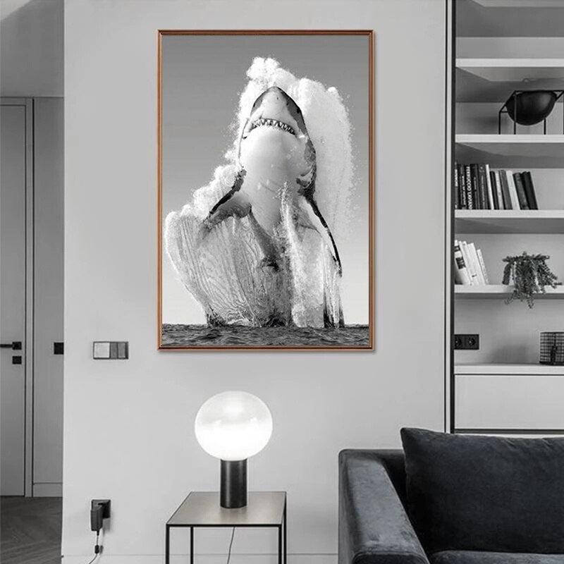 Unique Shark  Black White Canvas - animalchanel